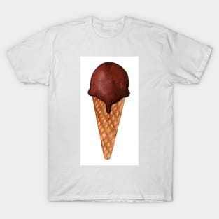 Chocolate ice cream with crispy waffle cone. Watercolor food illustration isolated on white. Design for fabric, wallpaper, menu, packaging, print, wrapping, baby room. T-Shirt